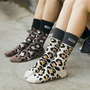 1 чифт забавни прекрасни памучни чорапи с леопардовым принтом за мъже и жени, модерен чифт чорапи-тръби, дълги чорапи-тръби, дебели чорапи трендови