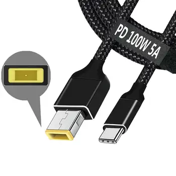 100 W USB кабел-C-USB с тънък връх квадратна, захранващ кабел за зарядно устройство Type-C PD за лаптоп на Lenovo, 65 W, 90 W, Yoga 2 Pro 13, мисля, 1.8 м
