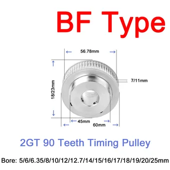 1БР 90 зъбите 2GT BF Тип Синхронен колело на Празен Ролка ГР Диаметър на 5/6/6,35/8/10/12/12,7/14/15/16/17/18/19/20 мм Широчина 7/11 мм