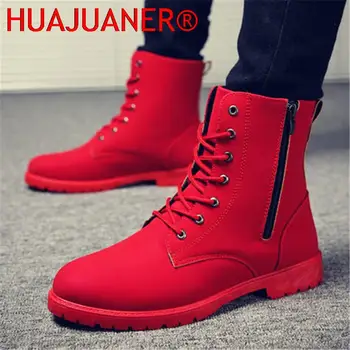 2022 Мъжки обувки, Британски Червени Мъжки Армейските обувки с Висок Берцем, Корейски мъжки Зимни Обувки с Цип, Каубойски Ботуши за Мъже, ЧЕРЕН размер 39-44