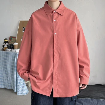 2022 Пролет Harajuku Мъжки Ежедневни Ризи С Дълъг Ръкав Градинска Облекло Обикновена Ризи За Мъже