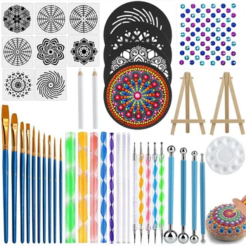 45 БР. Набор от инструменти за colorization Мандала, Комплекти от инструменти за рисуване stenciling, включително шаблони Шаблон, Мини статив