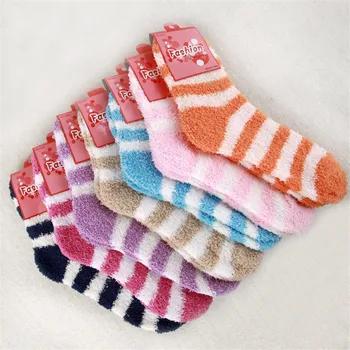 5 двойки/лот, зимни изолирана чорапи от коралов руно, модни чорапи в ярки цветове за деца, чорапи за момчета и момичета