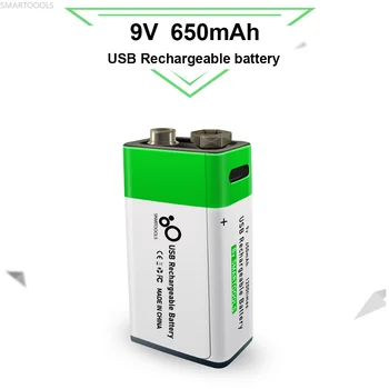 9 В USB Акумулаторна батерия - литиево-йонна батерия 650 mah Дългогодишна 1200 Използва зареждане тип C 1,5 часа Бързо зареждане на Li-Ion