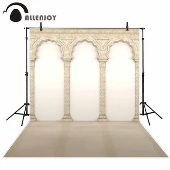 Allenjoy професионален фон за снимки Бежово луксозна стена доброто римски колони арки фон сватбена фотосесия