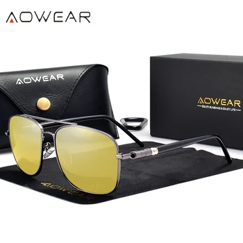 AOWEAR Поляризирани Очила За Нощно Шофиране, Мъжки Класически Маркови Дизайнерски Квадратни Слънчеви Очила, Мъжки Предпазни Очила За Шофиране, Очила