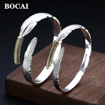 BOCAI Нов Истински S999 Бижута от Чисто Сребро, Открит Гривна с Пера, Модни Тенденция на Мъжки и дамски Гривни
