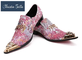 Christia Bella/ Италиански Модни Мъжки обувки за сватби и партита със Златно Метално бомбе, ежедневни обувки на равна подметка, Марка Дизайнерски обувки, Oxfords с остри Пръсти