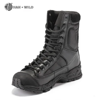 Dr. Обувки В стил милитари, Мъжки Черни Кожени Армейските Работни Обувки За Пустинята, Зимни Мъжки Ботильоны, Тактически Обувки, Мъжки-Големи Размери