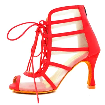 Evkoodance/ Дамски обувки за латино Танци, Професионални Червени Обувки на Висок Ток 9 см, Чубрица Обувки за Балните Танци салса, Обувки за Момичета