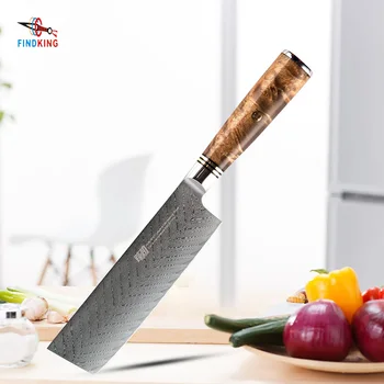 FINDKING AUS-10 дамасская стомана Сапеле дървена дръжка със стрелки дамасский нож 6,5 инча нож на главния готвач 67 слоеве на накири