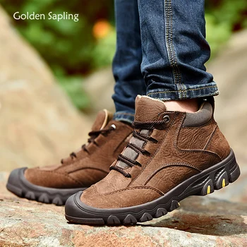 Golden Sapling/Модни мъжки обувки; Зимни обувки От естествена Кожа, Топла Плюшен обувки в стил Ретро; Тактически Инструментални обувки; мъжки Ежедневни Обувки