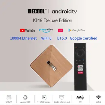 Mecool KM6 Deluxe 4 GB 64 GB Amlogic S905X4 Smart TV Box Android 10 2,4 G 5,8 G Wifi 6 Google Certified ATV BT5.0 1000 М телеприставка