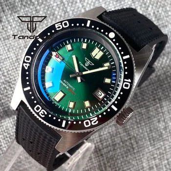 Tandorio Синьо/Зелено/Черно PT5000 NH35A 300 М Автоматично Мъжки часовници Керамични поставяне AR Сапфирен Кристал Черен Тропически Каишка