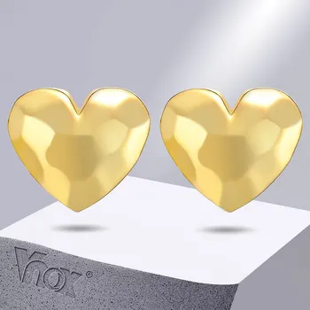 Vnox Темперамент Сърцето Обеци-Карамфил за Жени, Златна Тон Метални Скоби за Ушите за Дамски Партита, Юбилей, Подаръци Бижута
