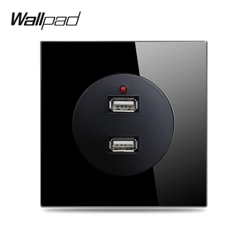 Wallpad L6 Двойна с 2 USB Порта за зареждане на Стенни Изход 2.1 A Розетка Черна със Стъклен Панел