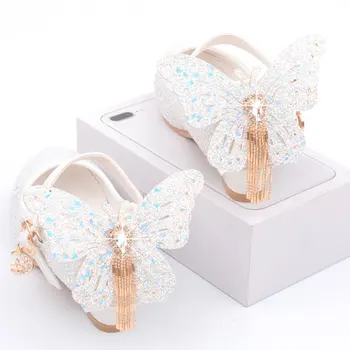 Бели обувки с цветя модел за момичета, Блестящи детски обувки на Принцесата с пайети на Рожден Ден, на Обикновен детски обувки 4-13 години, 8, 10, 12