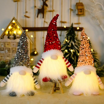 Весела Коледа Безлични Кукла LED Светлинен Джудже Лампа Плюшено Елф Дядо Коледа Декорация Висулка Начало Нова Година Коледна Украса