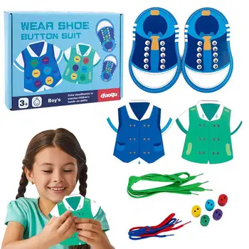 Детска Дъска За Завързване на Обувки, Образователни Играчки за Продевания Връзки с Цветни Копчета, Детски Игри, Определени за Обвързване на Копчета, Играчки за малък Мотор