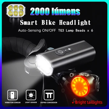 Каране на Фарове Умен Вибрираща Сензор за Осветление Интелигентно Автоматично Включване/Изключване на 2000 Лумена Велосипедна Фаровете LED Фенерче С Gopro