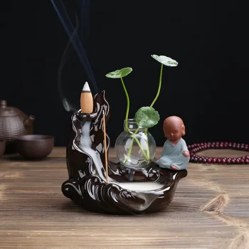 Керамична горелка за тамян с обратен поток за момче, креативна поставяне на тамян, гидропоническое зелено растение, декориране на офис мебели