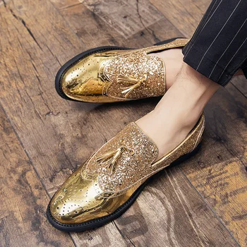 Луксозни Маркови висококачествени мъжки лоферы със Златни пискюли, Меки и Удобни мъжки сватбени Ежедневни обувки с Дебела подметка, Мъжки обувки с перфорации тип 
