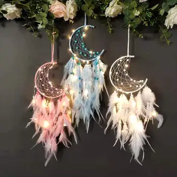 Луната Вече перо на ловец на сънища светва Творчески ловец на сънища за момичета, практични и специални подаръци за рожден ден декорация на дома