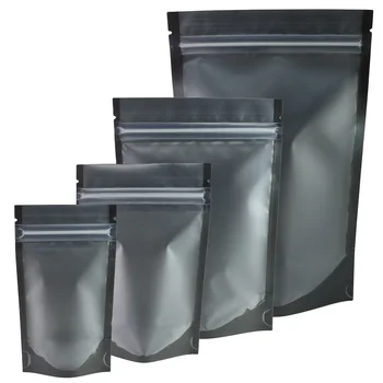 Матиран Черен Прозрачен Преден Заключване на Ципове на Стойност Нагоре Торби за Опаковане на Кафе на Зърна Кухненски Чанта За Съхранение на хранителни чанта 100шт