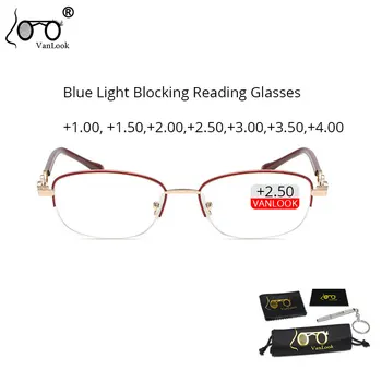 Модерни дамски очила за четене с Блокиране на Синя Светлина в Полукръгла Ръбове при Пресбиопия +1 2.5 3 4
