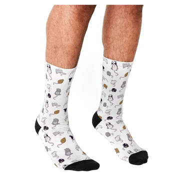 Мъжки забавни чорапи с Шарките на Плъхове, Чорапи със Средна Дължина, стил харадзюку, Мъжки Щастливи хип-хоп, Новост, сладки чорапи за момчета, Ежедневни Луди Чорапи за мъже