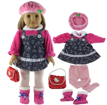 Нова рокля за кукли от 5 теми + 1 чифт обувки + 1 Чанта + 1 Шапка + 1 Чорапогащи за 18-инчовата американската кукла Bitty Baby Doll X105