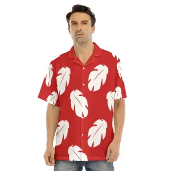 Нови Хавайски Мъжки Ризи Червен Цвят, с Принтом Бели Листа, Ежедневно Облекло в Хавайски стил, Летни Върховете на копчета