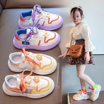Обувки за момичета 2022, Нова Мода, Детски Сладки Цветя, Карамел Спортни Гумени Обувки от Изкуствена кожа За Движение, Ежедневни Обувки За Деца, Бебешки Обувки