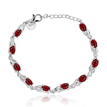 Сребърен цвят изискан лукс великолепна мода червен циркон гривна темперамент чар Сребърни бижута подарък за рожден ден H350