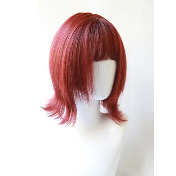 Червени къси рибешки косата Харадзюку стръмен перука рамото къдрава коса края на kawai Лолита възрастен шик момиче женски cosplay ежедневни облекла