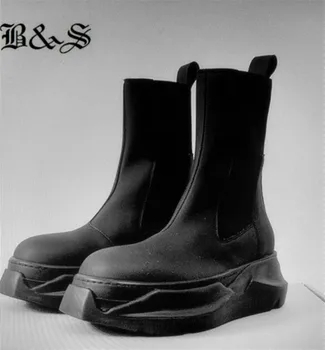 Черни и улични нови Дизайнерски Обувки на платформа с високи берцем 21ss, увеличаване на растежа, на дебела подметка, Унисекс, рок-Мотоботы